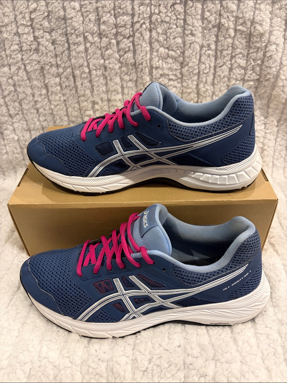 Asics Navy and Pink Women's Athletic Running Shoes